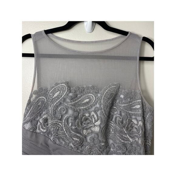 LAUREN RALPH LAUREN DRESS GOWN 4 GRAY LACE FLORAL EMBROIDERED MAXI LONG PAISLEY - Picture 9 of 13